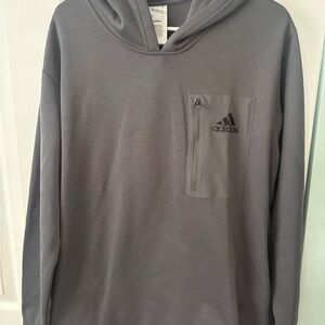 adidas Men's Charcoal Gray Hooded Sweatshirt with Zip Chest Pocket